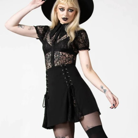 Killstar Dresses & Skirts - KILLSTAR Tragedy Ann lace panel skater skirt